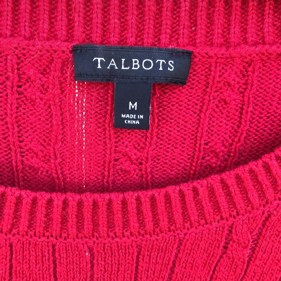 Dark red cable knit Talbots women’s medium cotton blend sweater - Picture 2 of 5